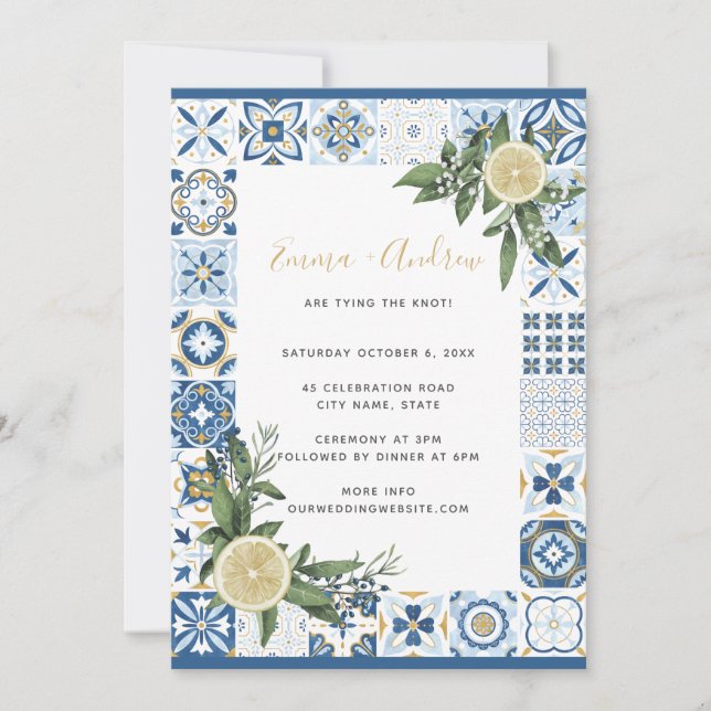 Invitación Boda de patrón de mosaico español de cítricos limó (Anverso)