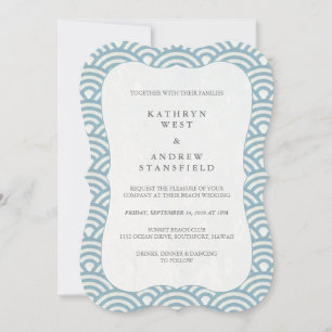 Invitación Boda de patrón de onda blanca y azul moderno simpl