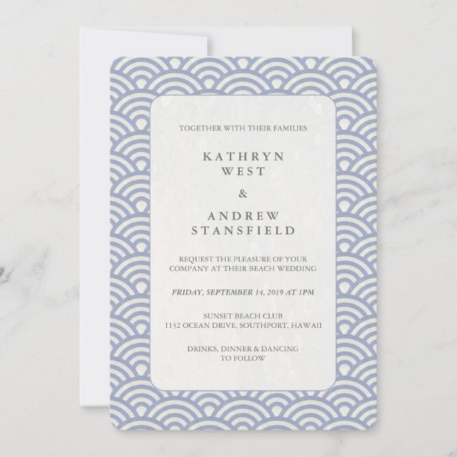 Invitación Boda de patrón de onda Seigaiha japonés simple (Anverso)