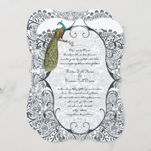 Invitación Boda de patrón de pájaro de amor por pavo real