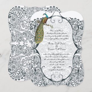 Invitación Boda de patrón de pájaro de amor por pavo real