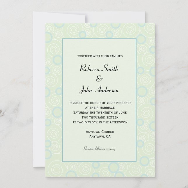 Invitación Boda de patrón de Swirl azul verde y Verde azulado (Anverso)