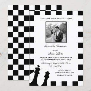 Invitación Boda de patrón de verificador de fotografías en bl