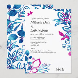 Invitación Boda de patrón escandinavo azul y rosa
