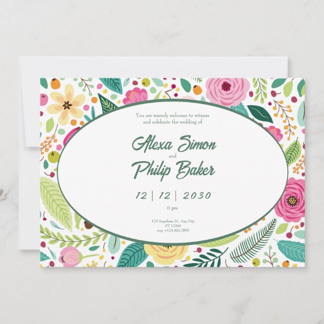 Invitación Boda de patrón floral (Anverso)