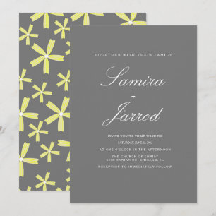 Invitación Boda de Patrón Floral Amarillo y Gris Simple