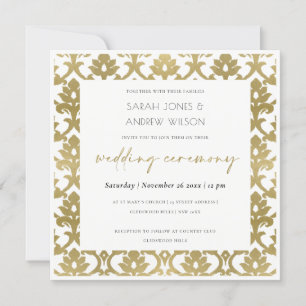 INVITACIÓN BODA DE PATRÓN FLORAL CLÁSICO DE ORO DAMASK