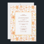 Invitación Boda de patrón floral Naranja de color de agua que<br><div class="desc">Una elegante y moderna y Minimalista Terracota quemada Naranja Boho con flores Boho Invitación a la boda . Que presenta un patrón de flores florales botánicas naranja de la maleta. Con tipografía de escritura formal y profesional tonos tierra y colores bohemios . En un fondo blanco de moda boho realmente...</div>