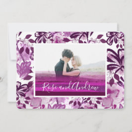 Invitación Boda de Patrón Floral Rosa con Foto Personalizada