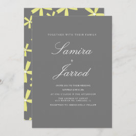 Invitación Boda de patrón floral simple amarillo y gris