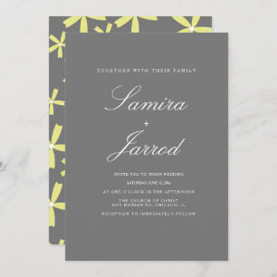 Invitación Boda de patrón floral simple amarillo y gris