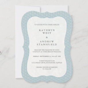 Invitación Boda de patrón mínimo formal azul + onda blanca