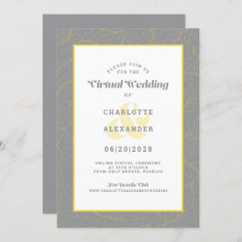 Invitación Boda de patrón moderno gris amarillo en línea virt