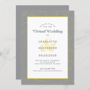 Invitación Boda de patrón moderno gris amarillo en línea virt