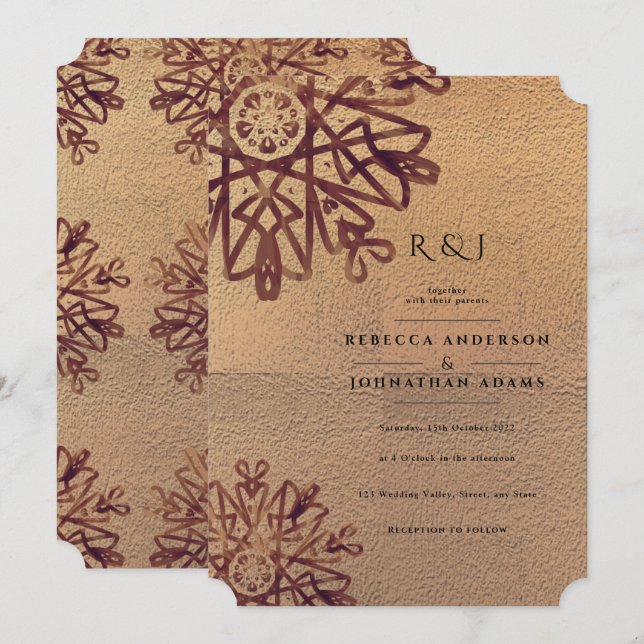 Invitación Boda de patrón ornamental de textura dorada de épo (Anverso / Reverso)