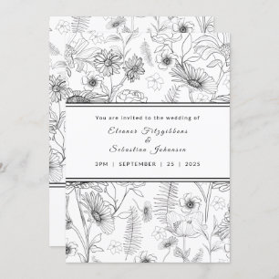 Invitación Boda de patrones de flor de margarita negra y blan