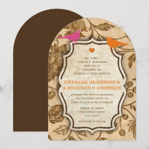 Invitación Boda de patrones de pájaro de amor rosa y orgánica