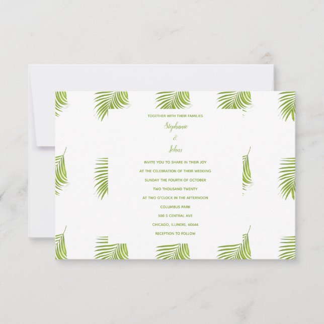 Invitación Boda de patrones de patrones de hojas tropicales b (Anverso)