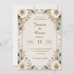 Invitación Boda de patrones florales de oro romántico suave