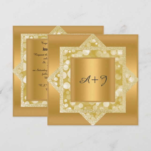 INVITACIÓN BODA DE PATTERN GOLD PURPURINA (Anverso / Reverso)