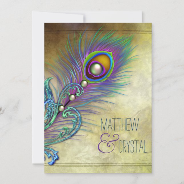 Invitación Boda de pavo real (Anverso)