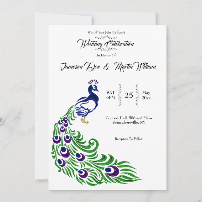 Invitación Boda de pavo real (Anverso)