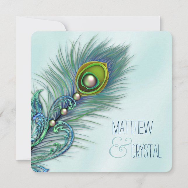 Invitación Boda de pavo real azul morado y Verde azulado (Anverso)