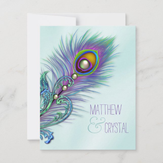 Invitación Boda de pavo real azul morado y Verde azulado (Anverso)