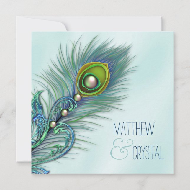 Invitación Boda de pavo real azul morado y Verde azulado (Anverso)