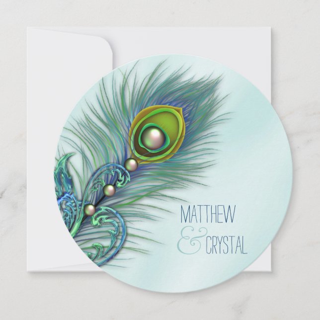 Invitación Boda de pavo real azul morado y Verde azulado (Anverso)