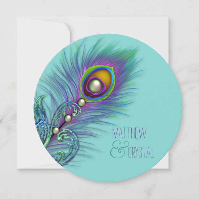 Invitación Boda de pavo real azul morado y Verde azulado (Anverso)