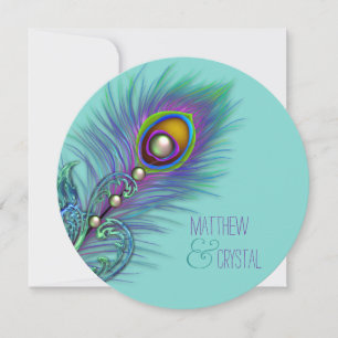 Invitación Boda de pavo real azul morado y Verde azulado