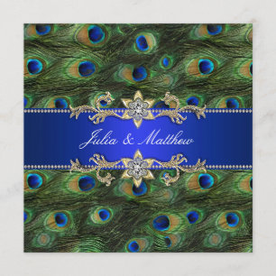 Invitación Boda de pavo real azul real elegante