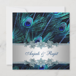 Invitación Boda de Pavo Real Azul Real y Plata