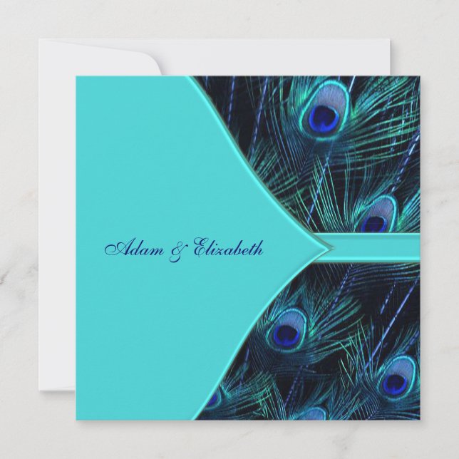 Invitación Boda de pavo real azul turquesa real (Anverso)