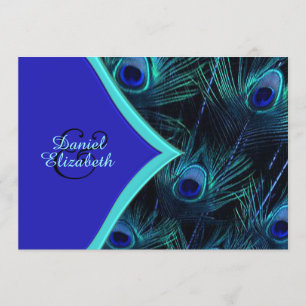Invitación Boda de pavo real azul turquesa y azul real elegan