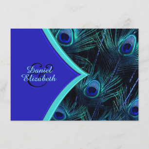 Invitación Boda de pavo real azul turquesa y azul real elegan