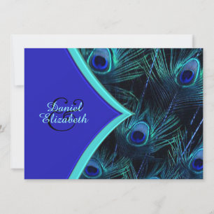 Invitación Boda de pavo real azul turquesa y azul real elegan
