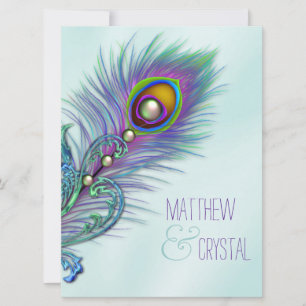 Invitación Boda de pavo real azul y púrpura turquesa