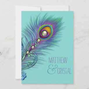Invitación Boda de pavo real azul y púrpura turquesa