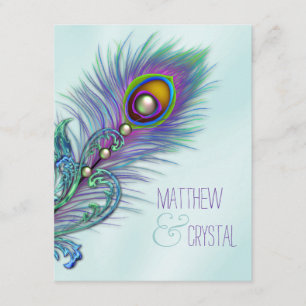 Invitación Boda de pavo real azul y púrpura turquesa