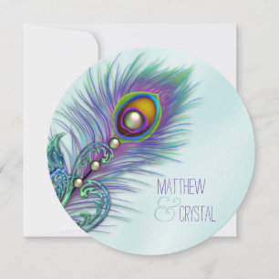 Invitación Boda de pavo real azul y púrpura turquesa