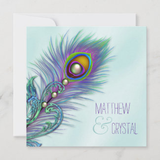 Invitación Boda de pavo real azul y púrpura turquesa