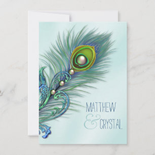 Invitación Boda de pavo real azul y púrpura turquesa