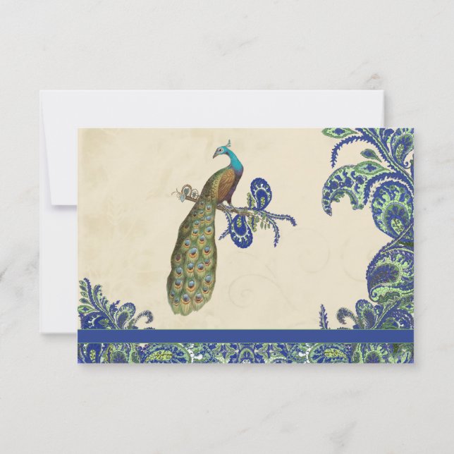 Invitación Boda de pavo real azul y verde (Reverso)