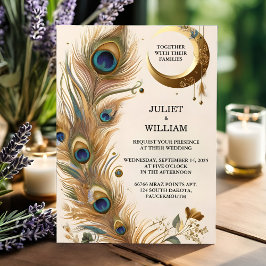 Invitación Boda de pavo real con cielo ruso en Asia