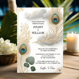 Invitación Boda de pavo real con cielo ruso en Asia