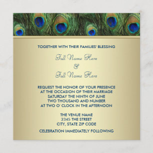 Invitación Boda de pavo real dorado verde esmeralda real indi
