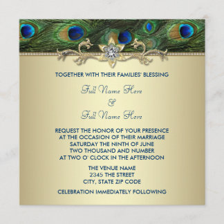 Invitación Boda de pavo real dorado verde esmeralda real indi