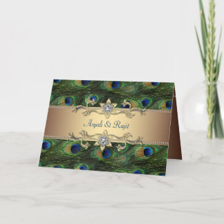 Invitación Boda de pavo real dorado verde esmeralda real indi